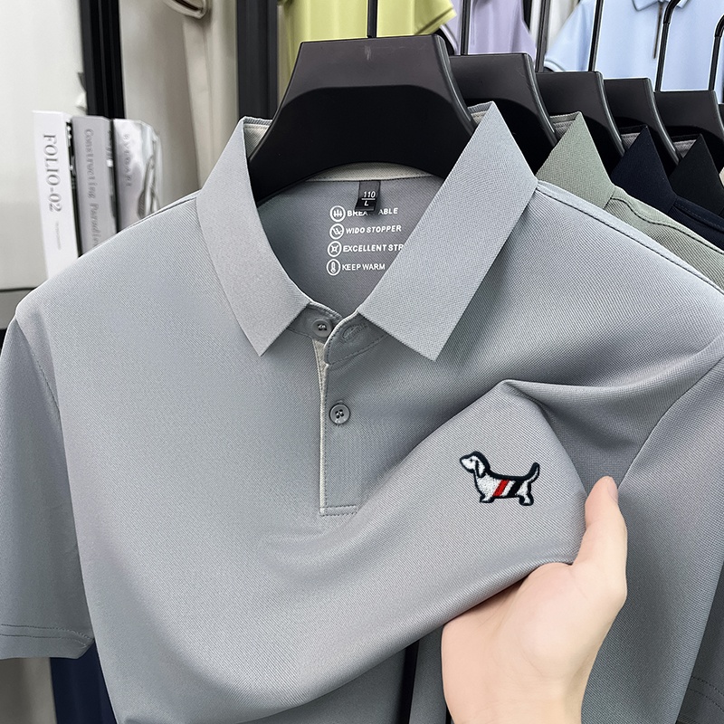 Polo Shirt Pique - Herren Kurzarm-Poloshirt aus Polyester-Spandex-Piqué mit Dackel-Hundestickerei,