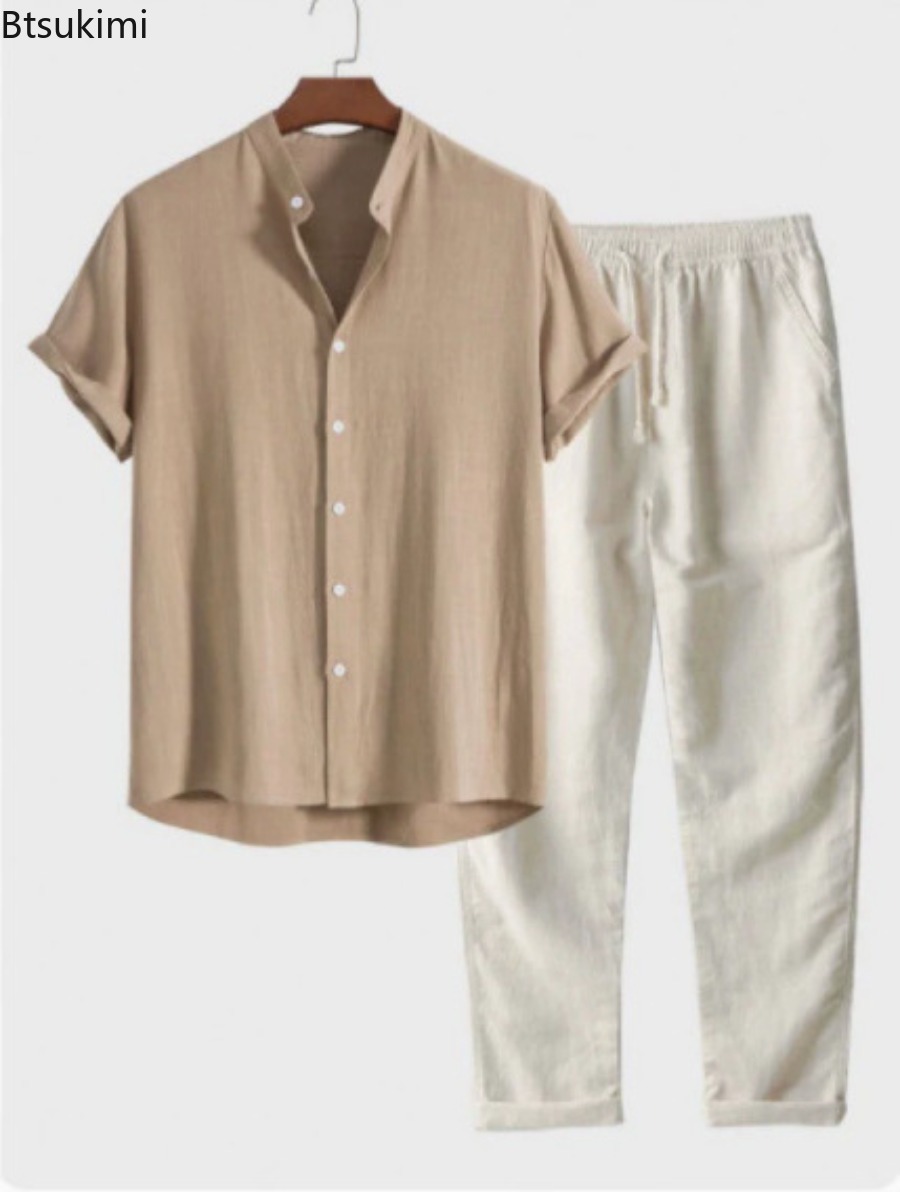 Short Linen Drawstring - 2026 Herren Mode Einfarbiges Strand-Zweiteiler-Set Sommer