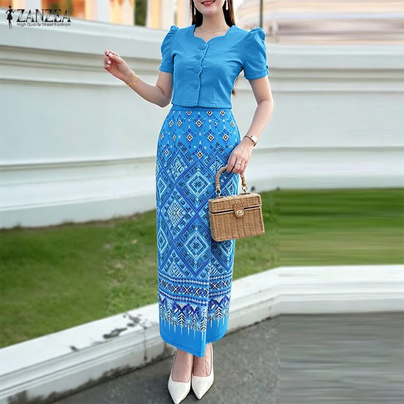Shirt Camp Collar - Sommer 2-teilige Sets ZANZEA Quadratischer Ausschnitt
